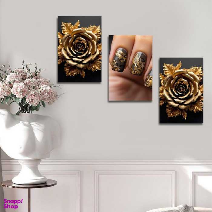 تابلو شاسی بکلیت طرح کاشت ناخن طلایی و گل طلاکوب مدل SH-1391 مجموعه 3 عددی