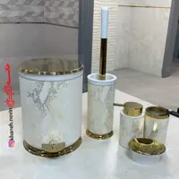 ست سرویس بهداشتی 5 پارچه بتیس با روکش چرم پوست ماری رنگ سفید طلایی 