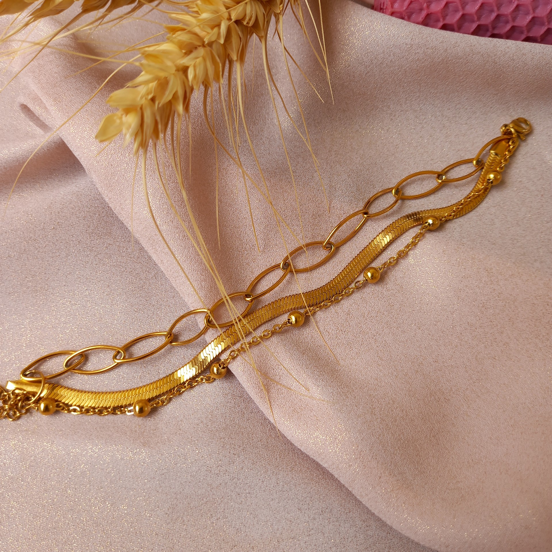 دستبند 3لاین ماری و زنجیر توپی 