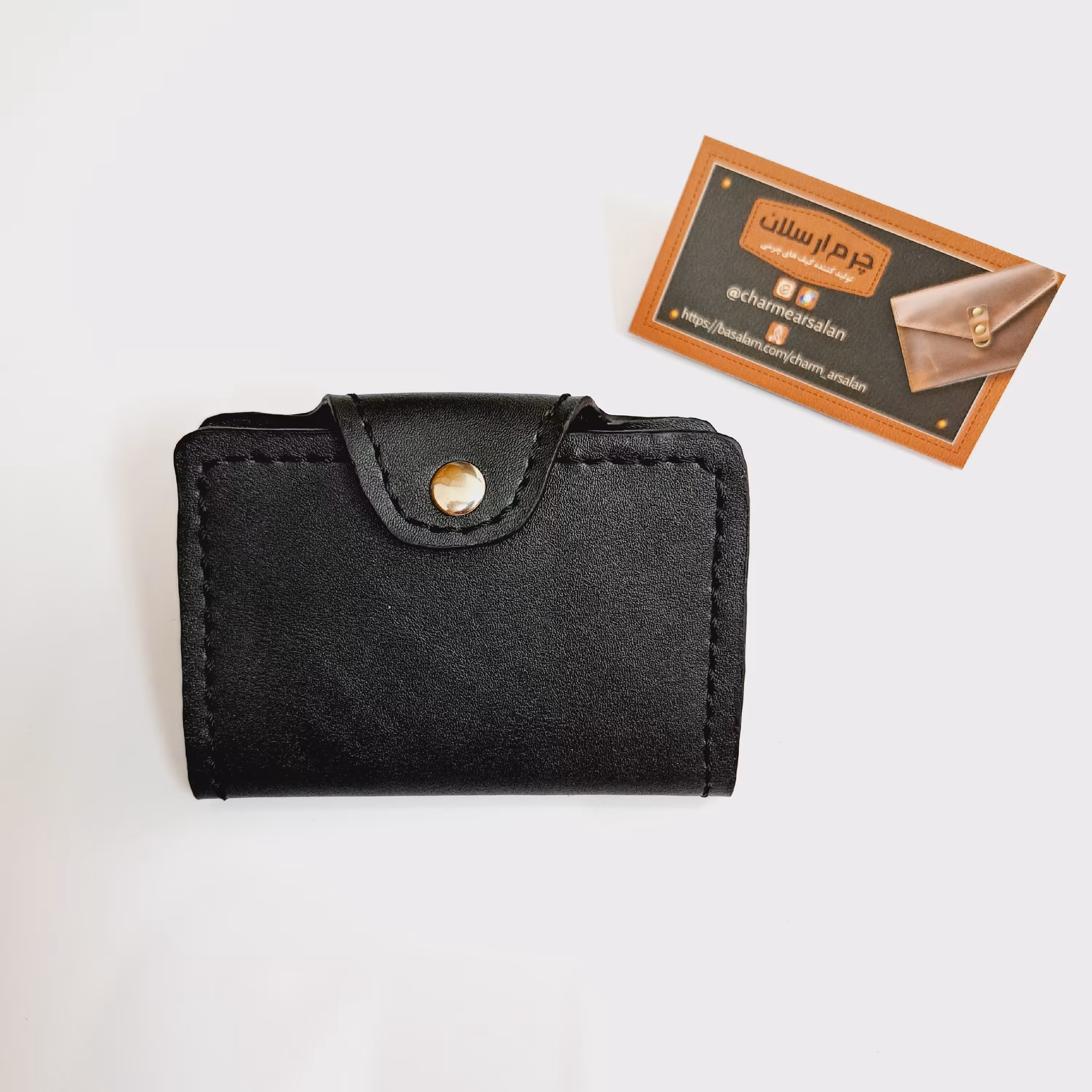 کیف جا کارتی چرم با کیفیت کاملا دست دوز  رنگ مشکی