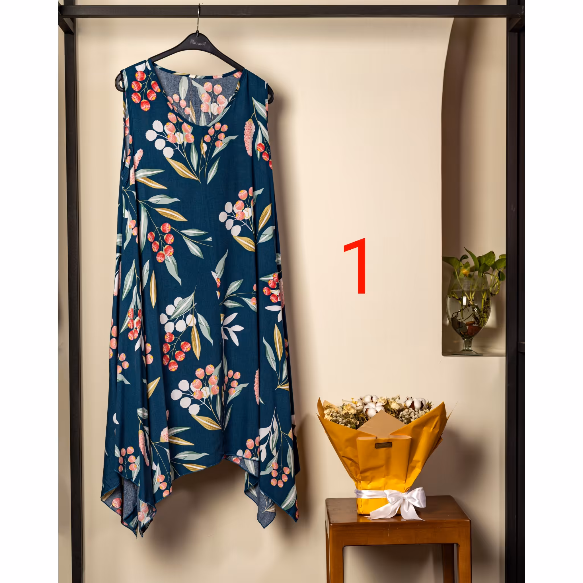 پیراهن راحتی نخی حلقه ای بلند فری سایز 