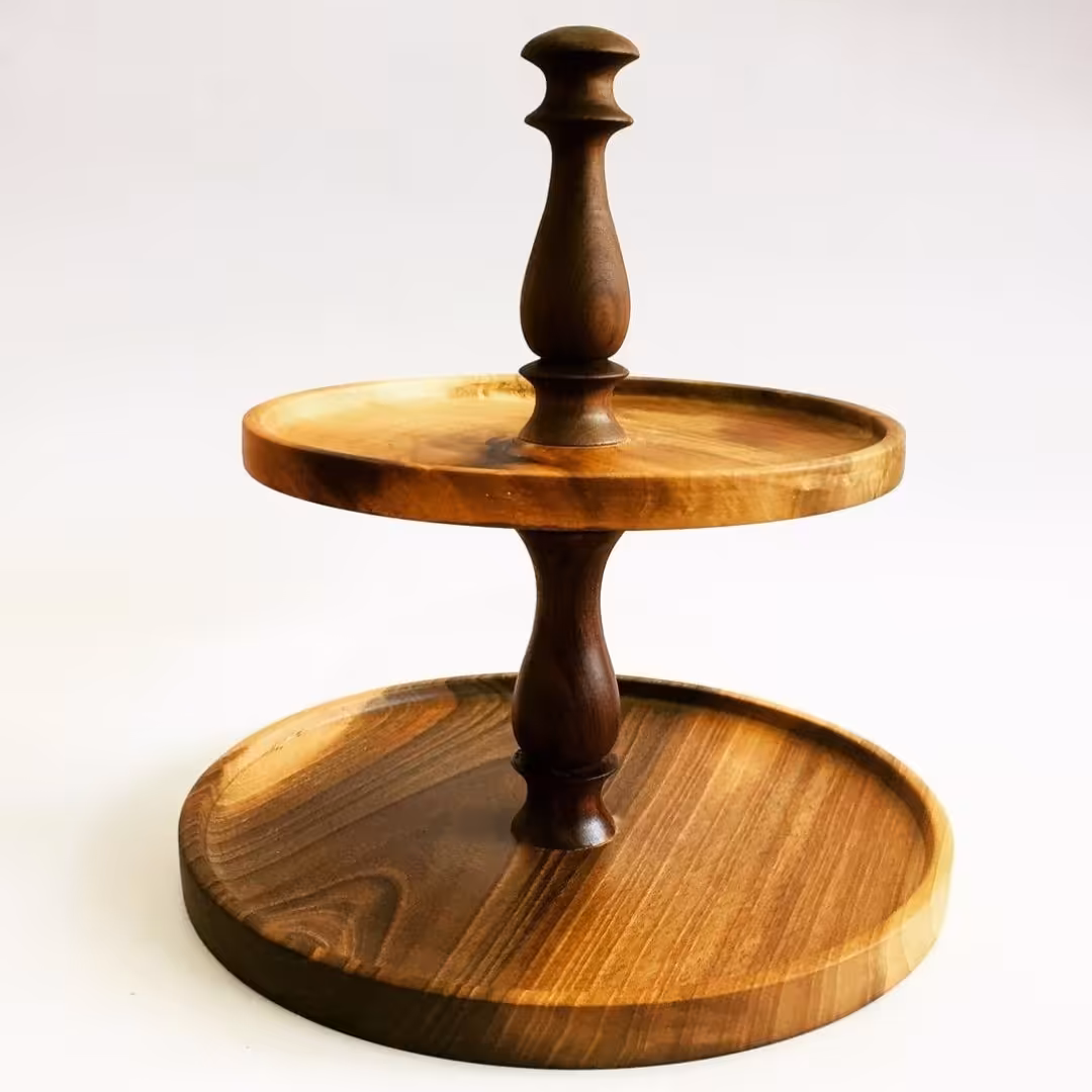 استند دو طبقه از جنس چوب گردو طبقه اول 30 طبقه دو 25