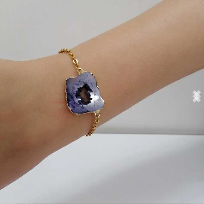 دستبند سنگ ژئود ،رنگ آبی، وزن 500گرم