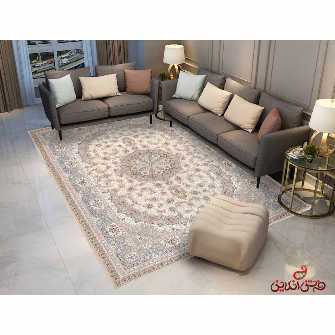 فرش ماشینی برلیان طرح اصفهان کرم صدفی هایبالک