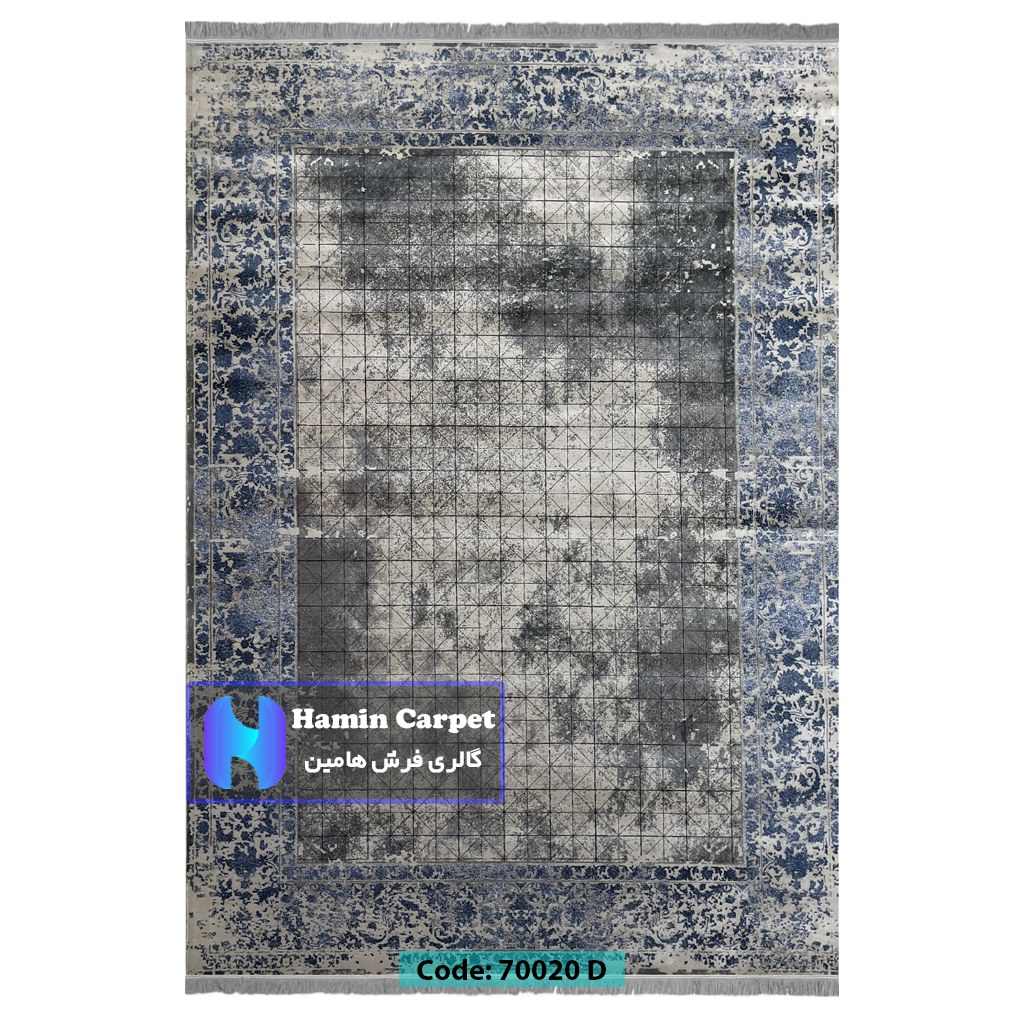 فرش 12 متری 700شانه تراکم 2100 برجسته مدل وینتیج طرح خشتی طوسی کد SZ70020D
