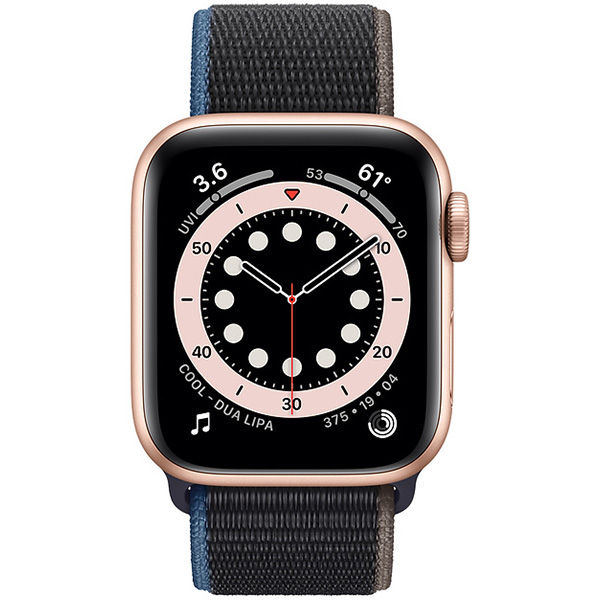 سری 6 آلومینیوم 44 میلیمتری مردانه قاب طلایی با بند اسپرت لوپ مشکی - Hiapple.ir