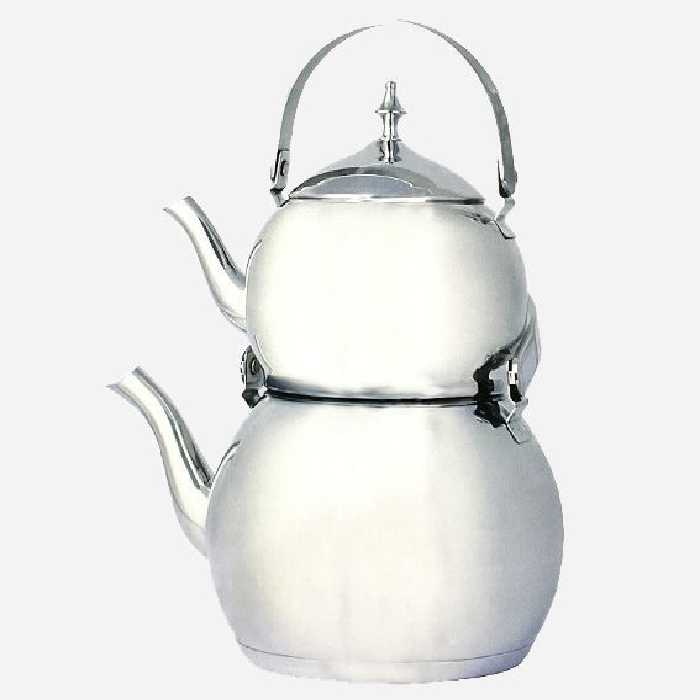 کتری و قوری استیل دسته نقره ای 2.5 لیتر لوله دار یونیک 7266