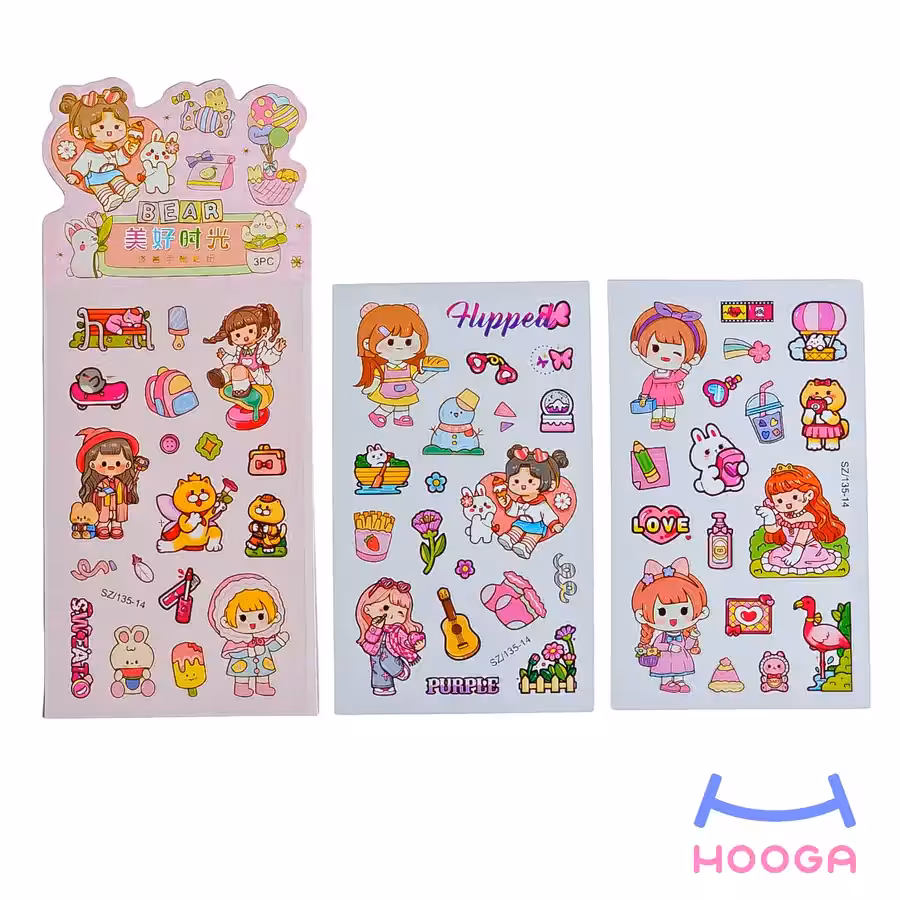 استیکر فانتزی شفاف 3 ورقی سری دختر کیوت طرح 12