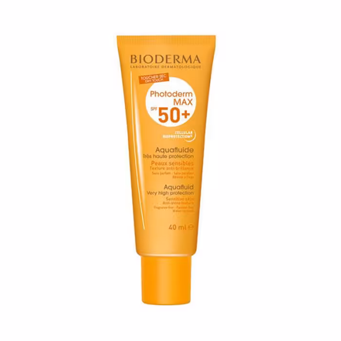 ضد آفتاب بی رنگ بایودرما مناسب پوست های چرب و مختلط SPF50 مدل Photoderm Max Aquafluid حجم 40 میلی لیتر