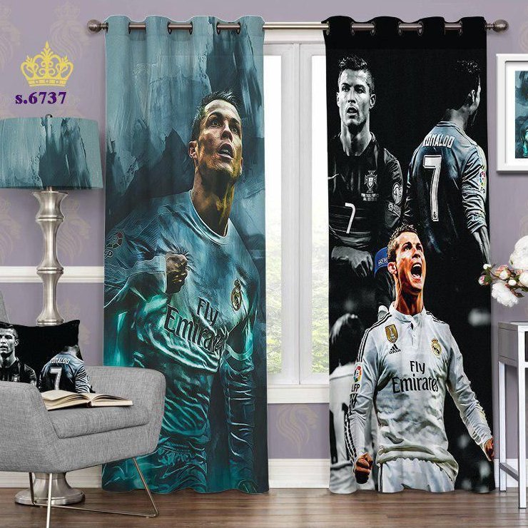پرده اتاق تصویری دو قواره پانچ ورزشی طرح فوتبالی کریستیانو رونالدو کد S6737