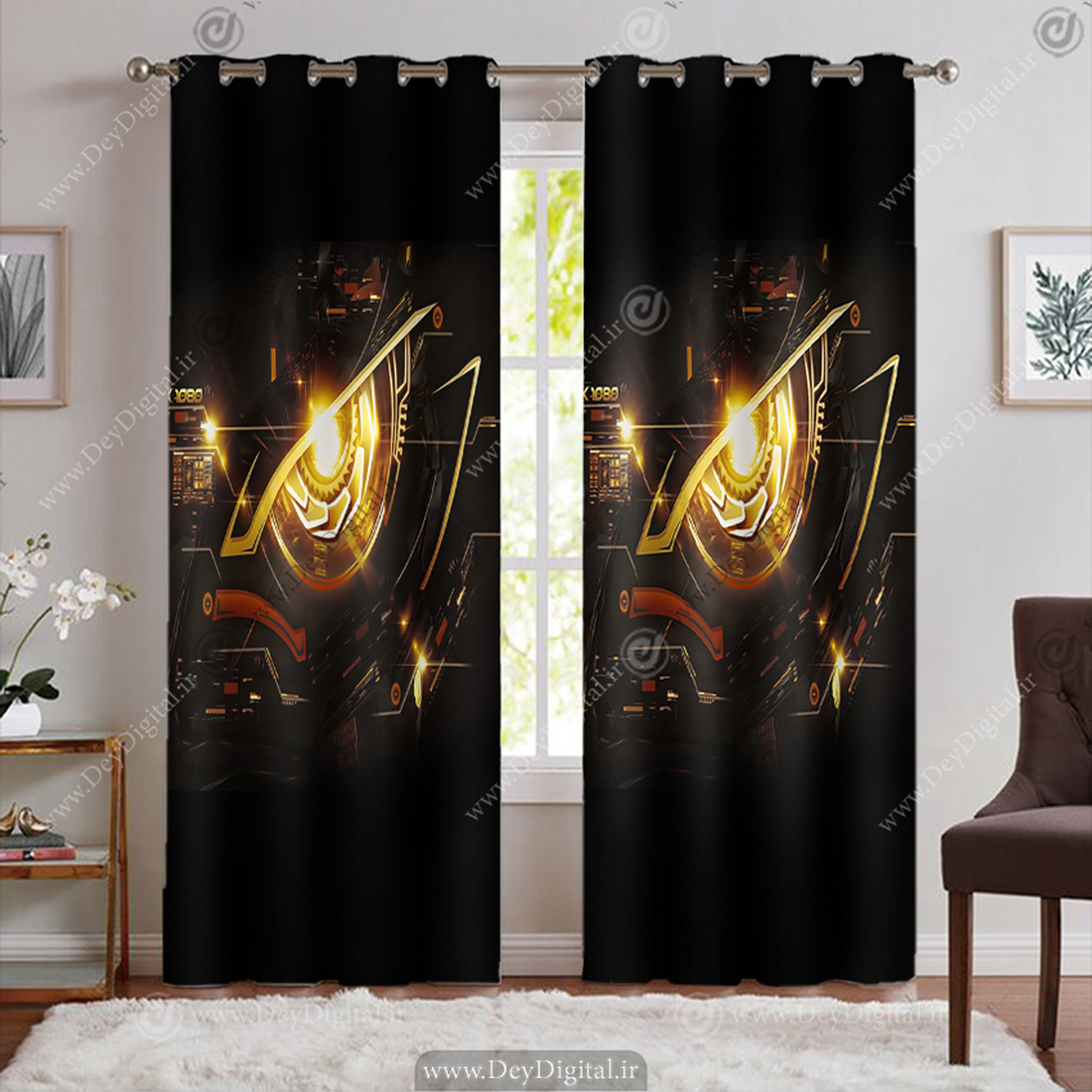 پرده چاپی گیم نت طرح سه بعدی مشکی طلایی BA-9494