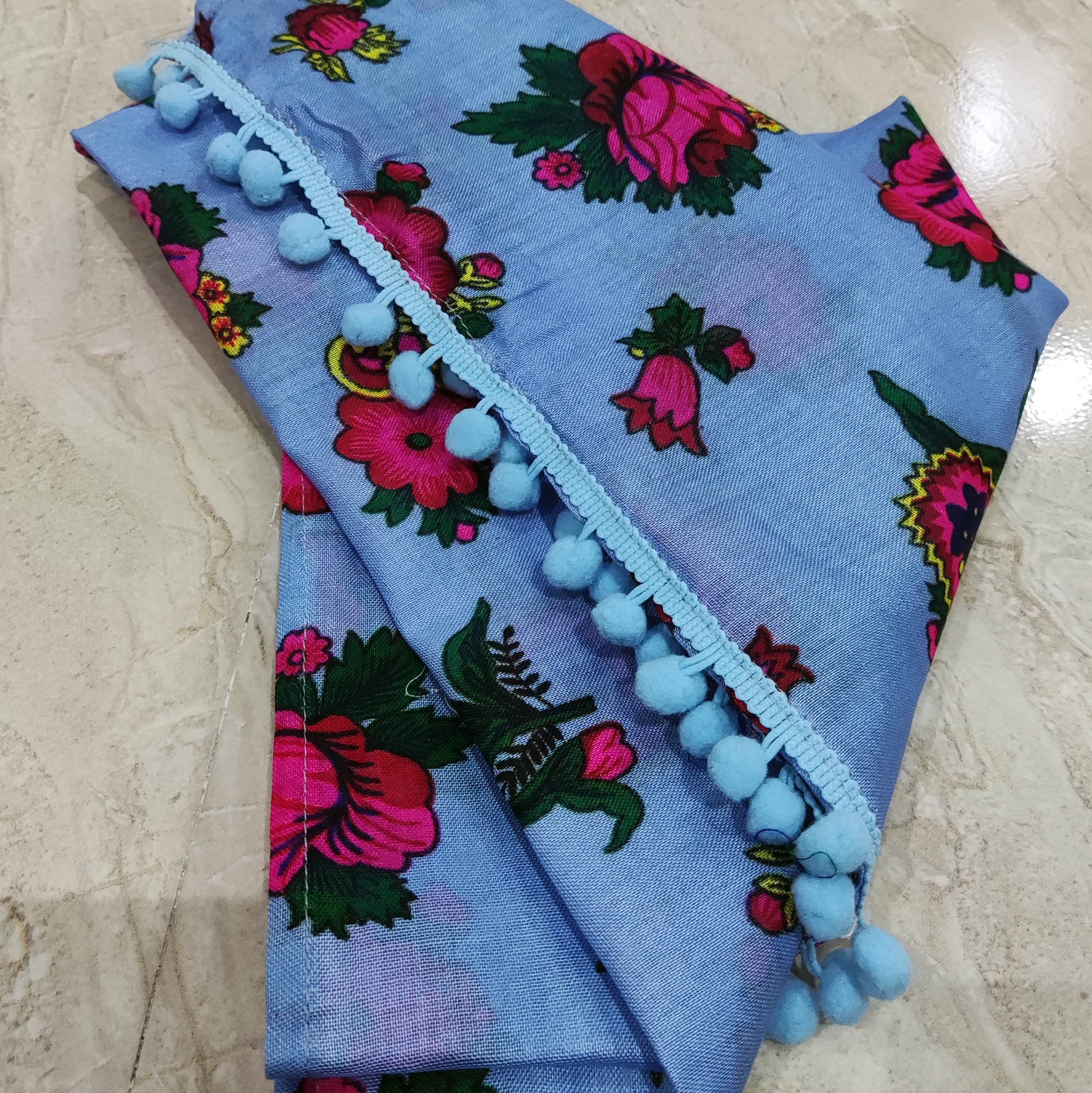 شال موهر پاکستانی اآبی آسمانی روشن گل اناری)