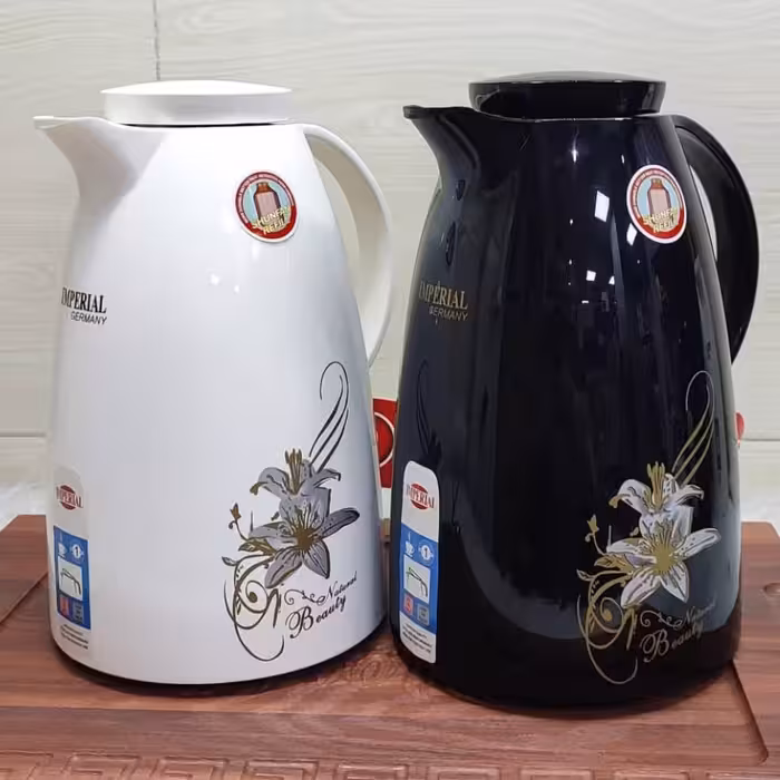 فلاکس چایی شیشه صورتی گلدار حجم یک لیتری در دو رنگ سفید و مشکی