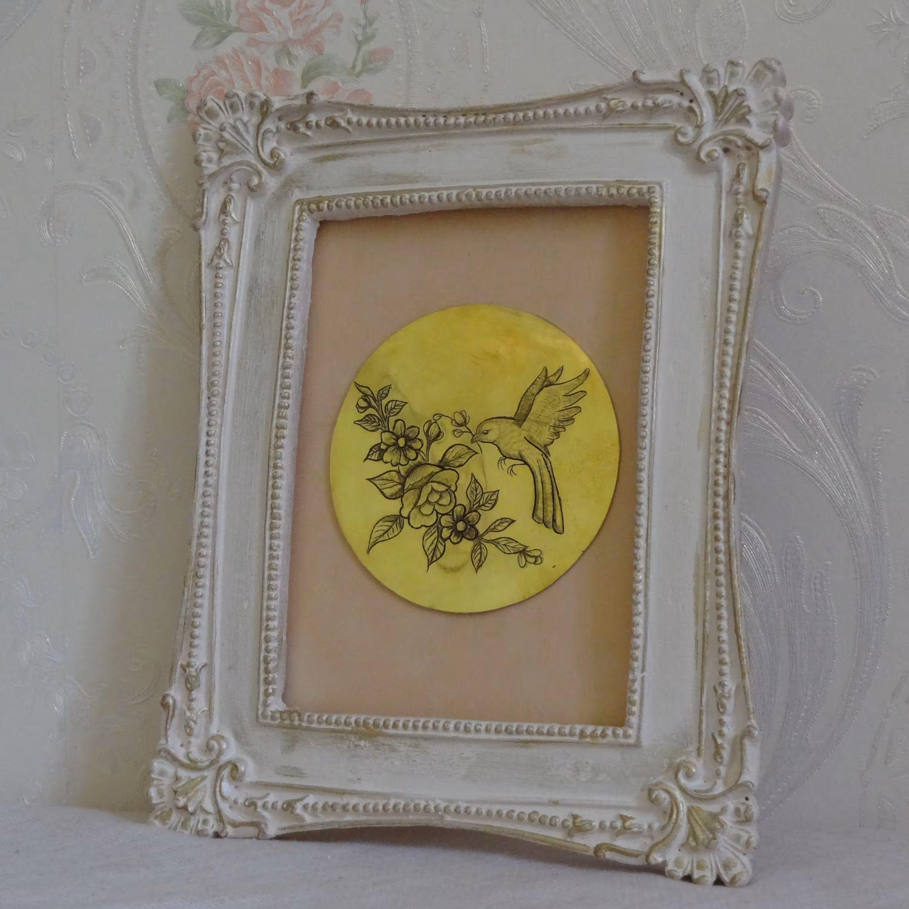 تابلو قلمزنی-طرح گل و مرغ