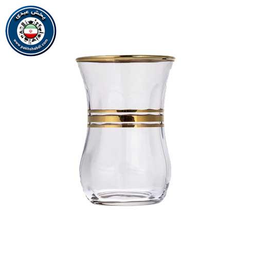 استکان کمر باریک لب طلا بسته 6 عددی