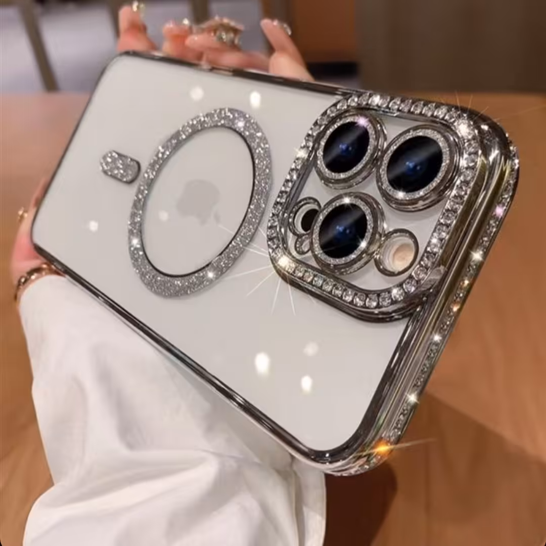 کاور مدل آیفون نگین دار دیاموند نقره ایی