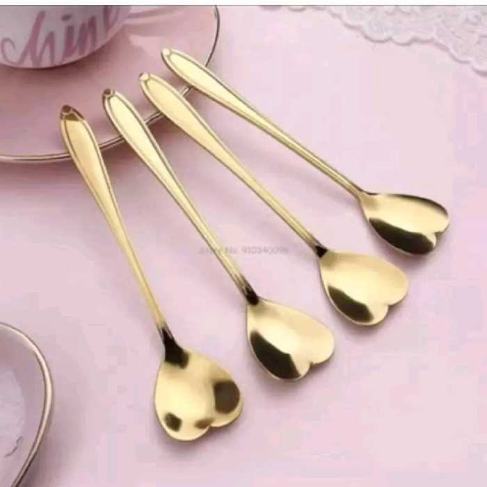 قاشق چایخوری طرح قلب بسته 6 عددی رنگ طلایی با ارسال رایگان