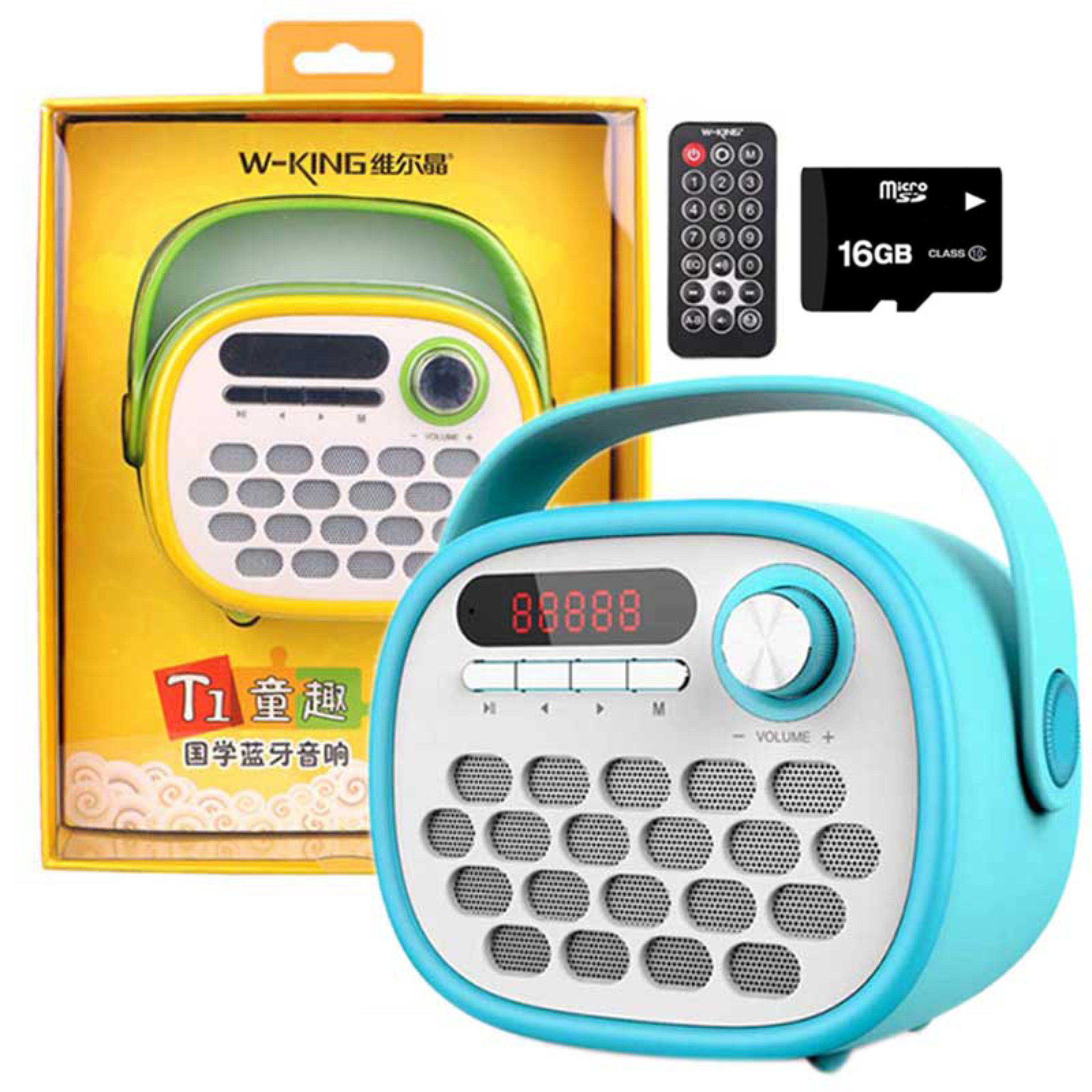 اسپیکر بلوتوث  W-KING T1 همراه با رم 16 گیگ و ریموت کنترل رنگ  صورتی