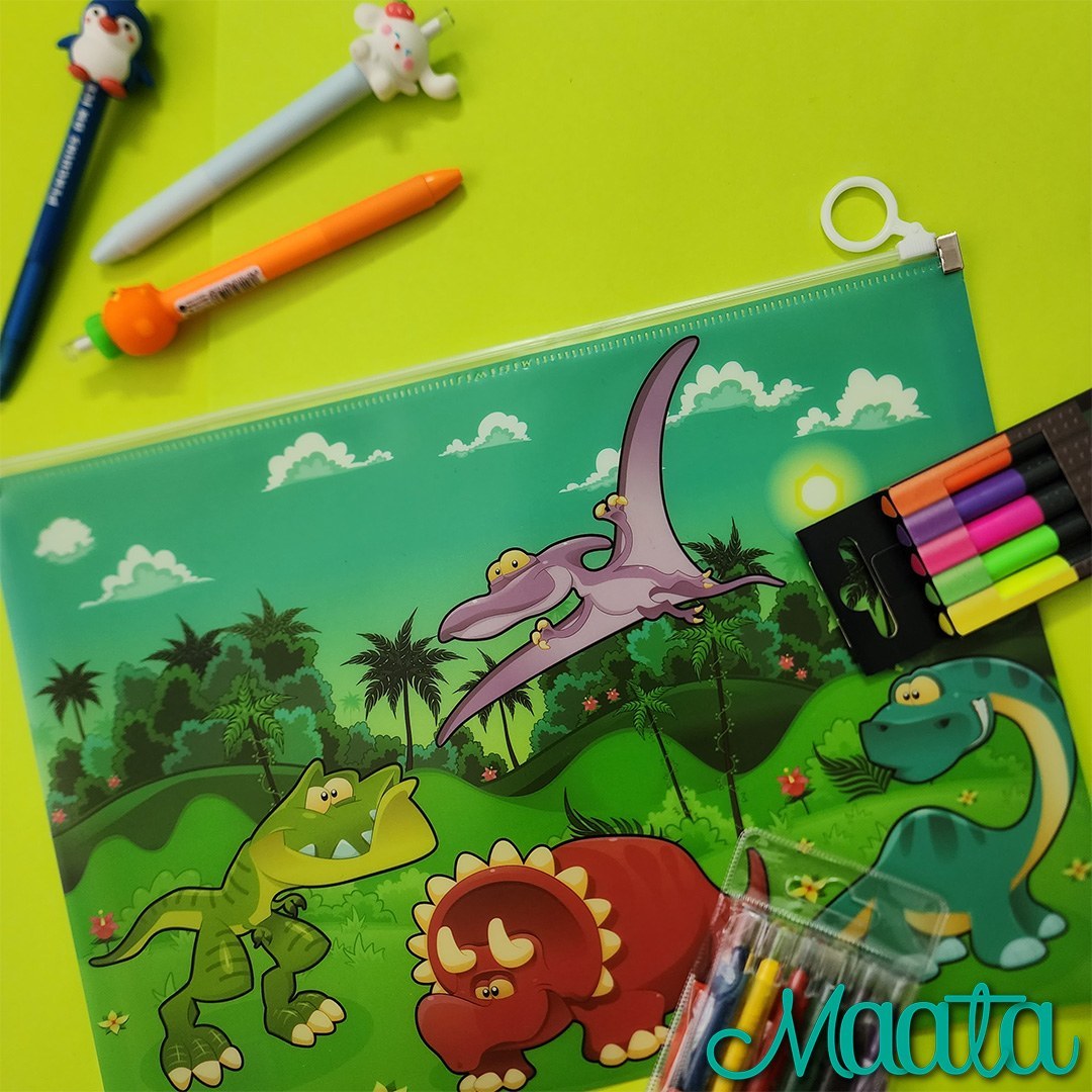 پوشه فانتزی زیپ دار سایز A4 - طرح جنگل دایناسورها 1 