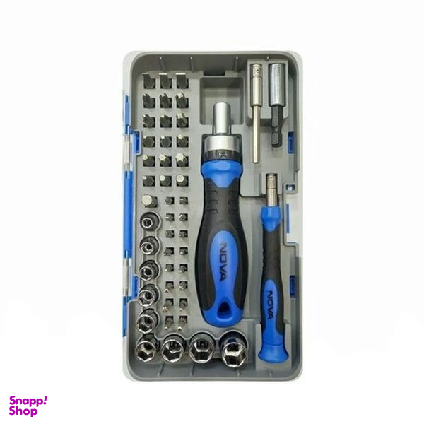 ست بیت و بکس با دسته جغجغه ای نووا مدل 1356 بسته 48 عددی