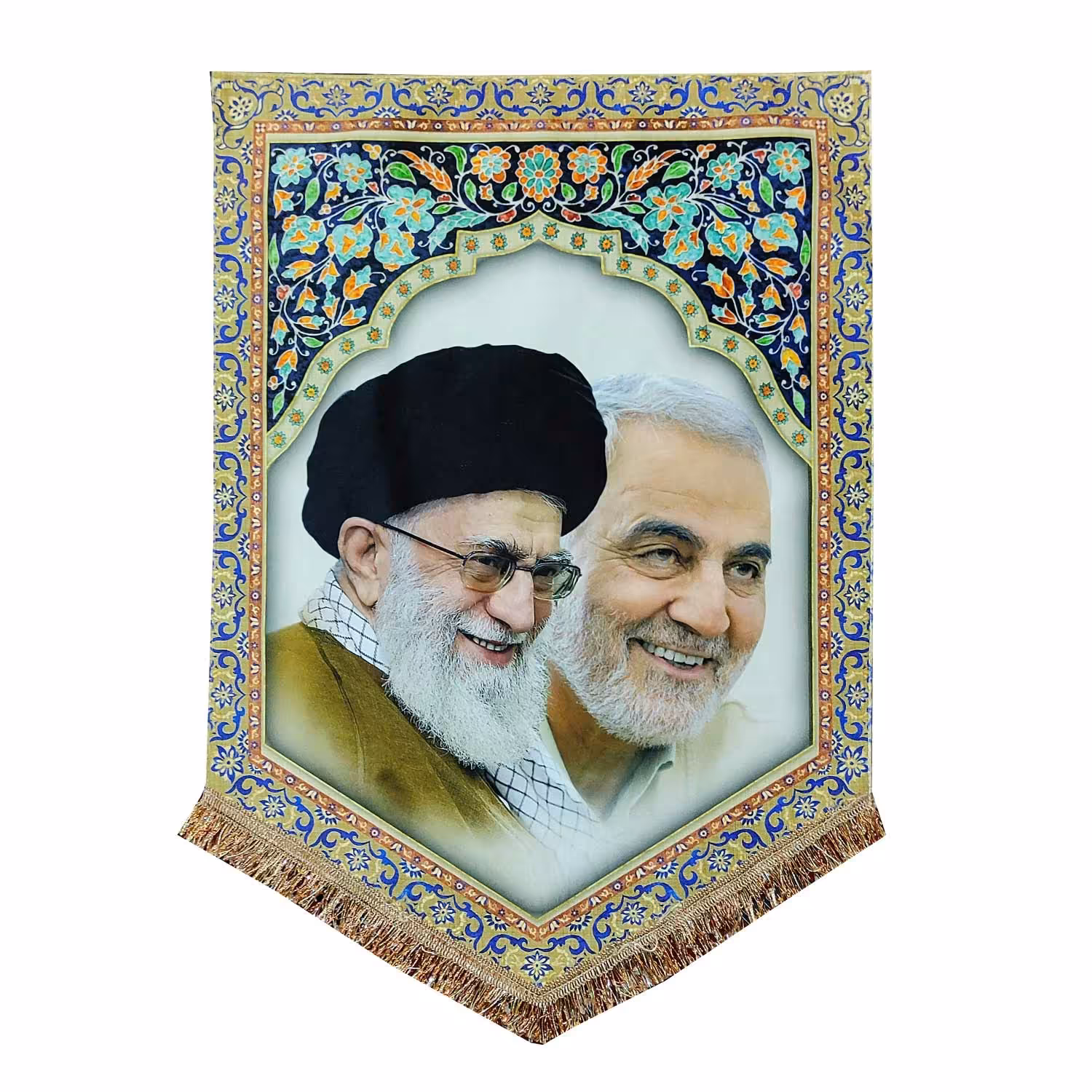 پرچم مخمل حاج قاسم سلیمانی و آیت الله خامنه ای 5.70 کتیبه آویز منزل و اداره
