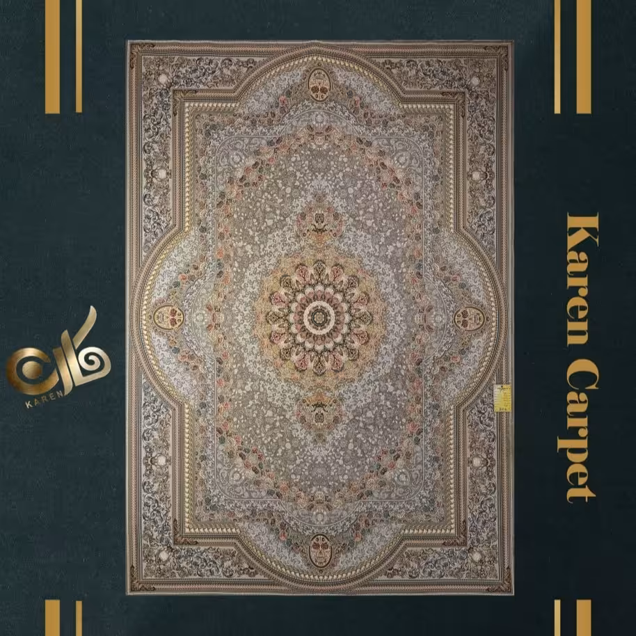 فرش 12 متری اکریلیک گلبرجسته 1500 شانه تراکم 4500 طرح گیشا نقره ای 