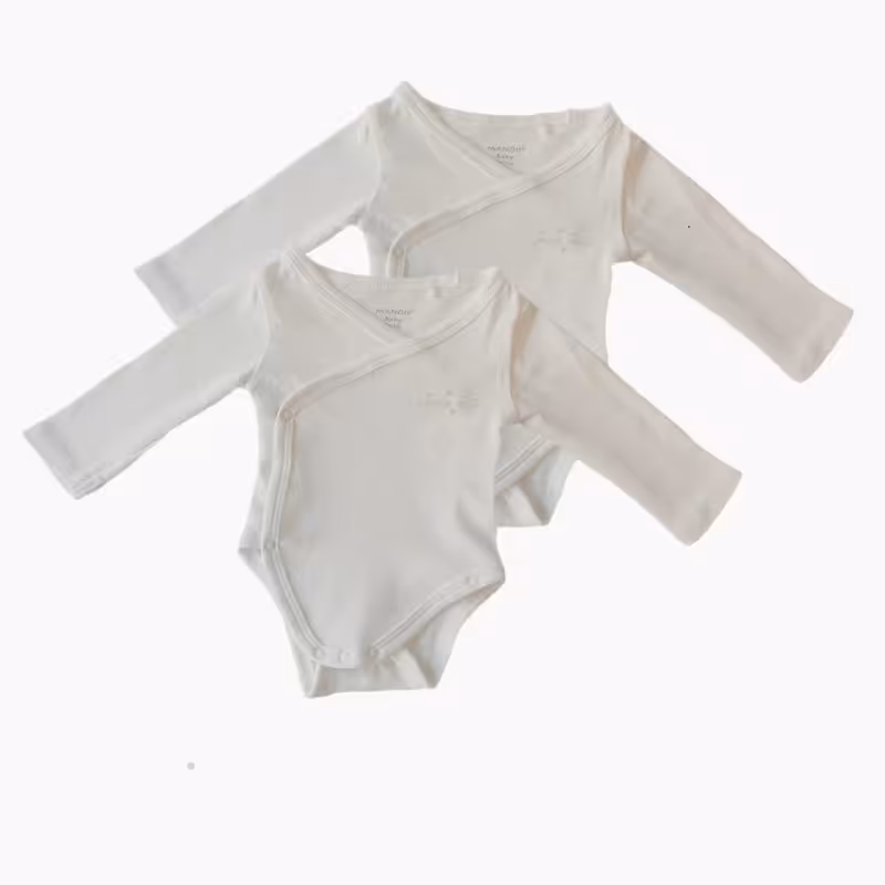 پک دو عددی بادی نوزادی گیاهی الیاف طبیعی زیردکمه آستین بلند دخترانه طرح مانتویی (سایز سه صفر و نیوبرن )