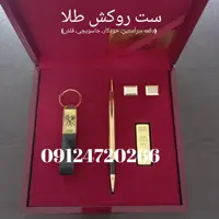 ست روکش طلا 24عیار فلش و خودکار و جاسویچی ودکمه سراستین