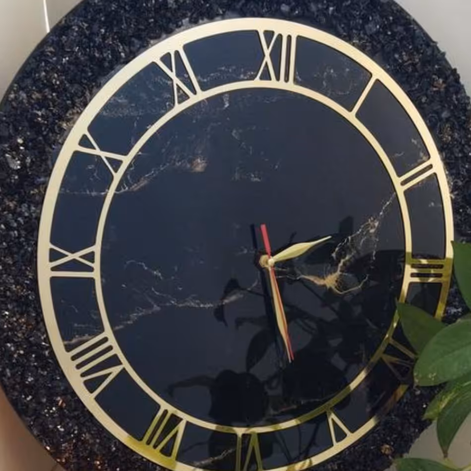 ساعت چوب و رزین،قطر40،کد9501مشکی