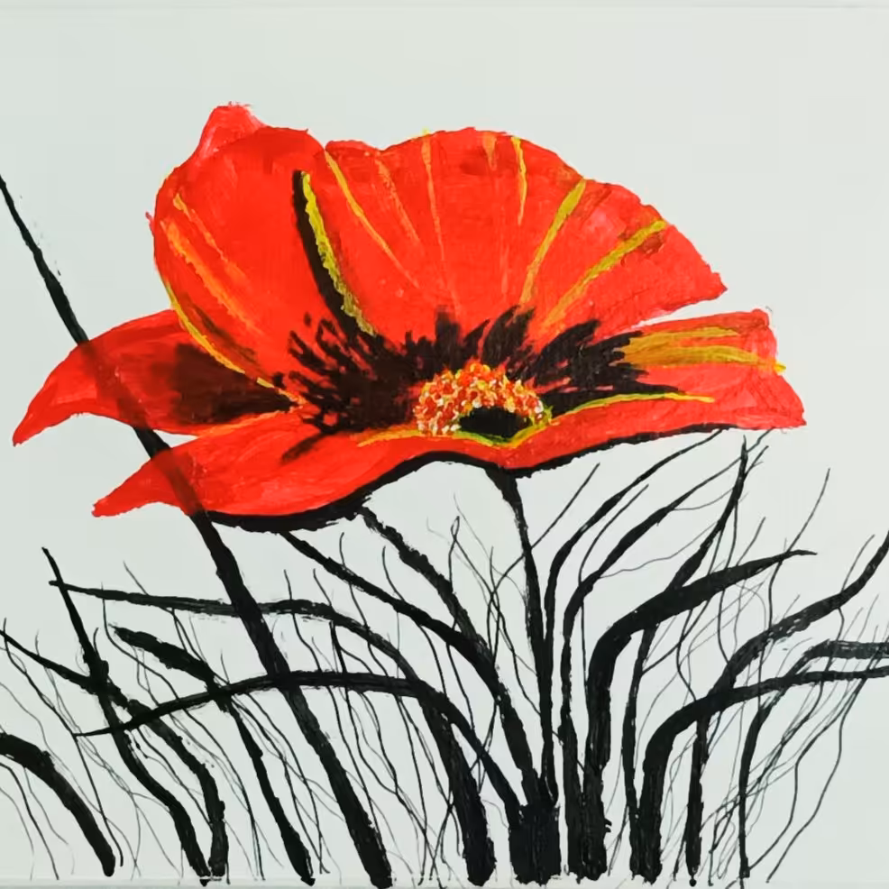 نقاشی تکنیک آکریلیک گل رز زیبا A5