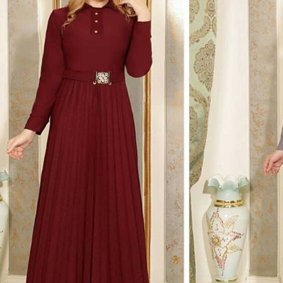 پیراهن بلند دامن پلیسه سگکدار چهارفصل سایزبندی و رنگبندی
