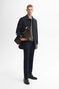 ترنچ کت آبی مردانه سنگر فنی پنبه اورجینال Massimo Dutti