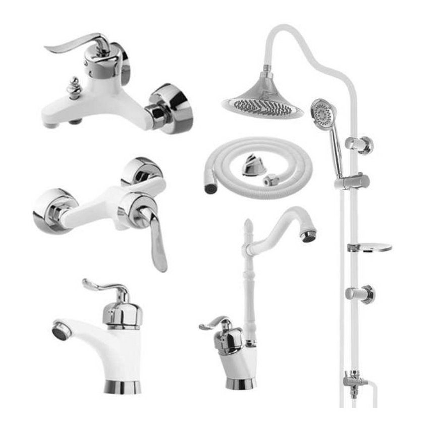 ست 6تکه سفید کروم قاجاری علم شیپوری همراه با شیلنگ 