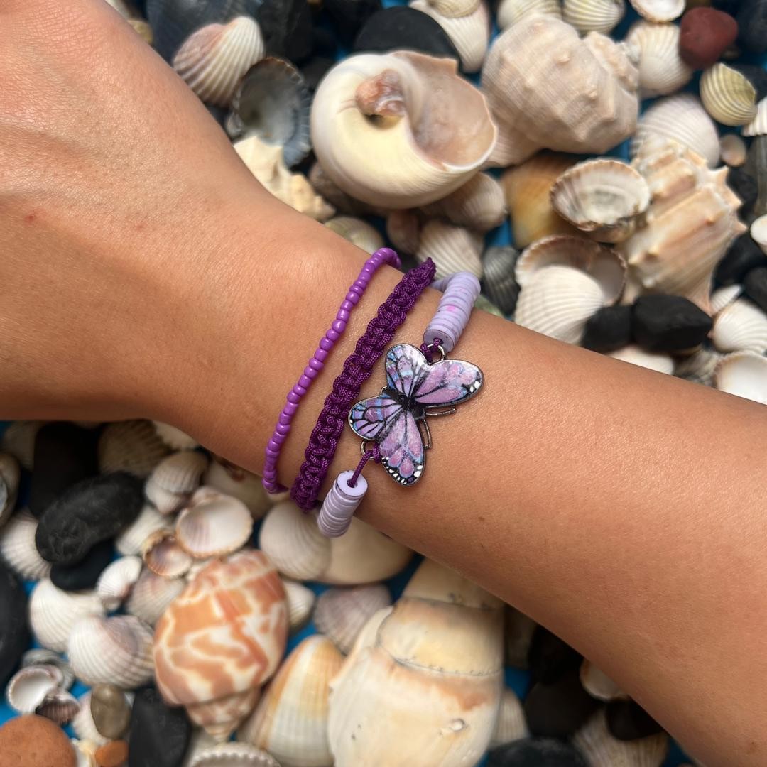 دستبند دو لاینه ی پروانه ی بنفش 