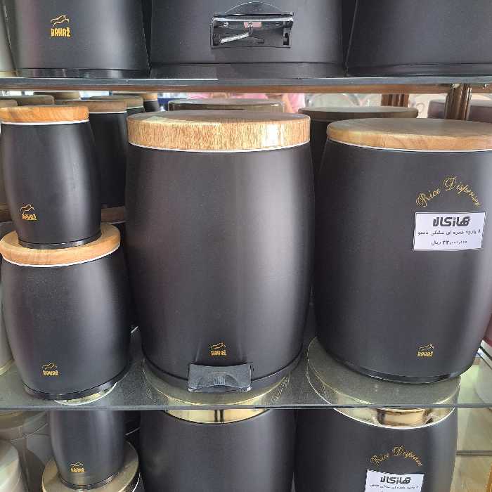 آشپزخانه سرویس 8 پارچه خمره ای   رنگ مشکی درب بامبو برند بهاز کالا