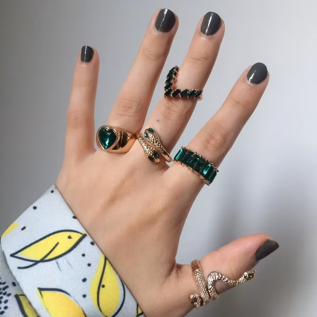پک انگشتر طلایی - سبزرنگ، سایز 7 و 8، آبکاری رادیوم