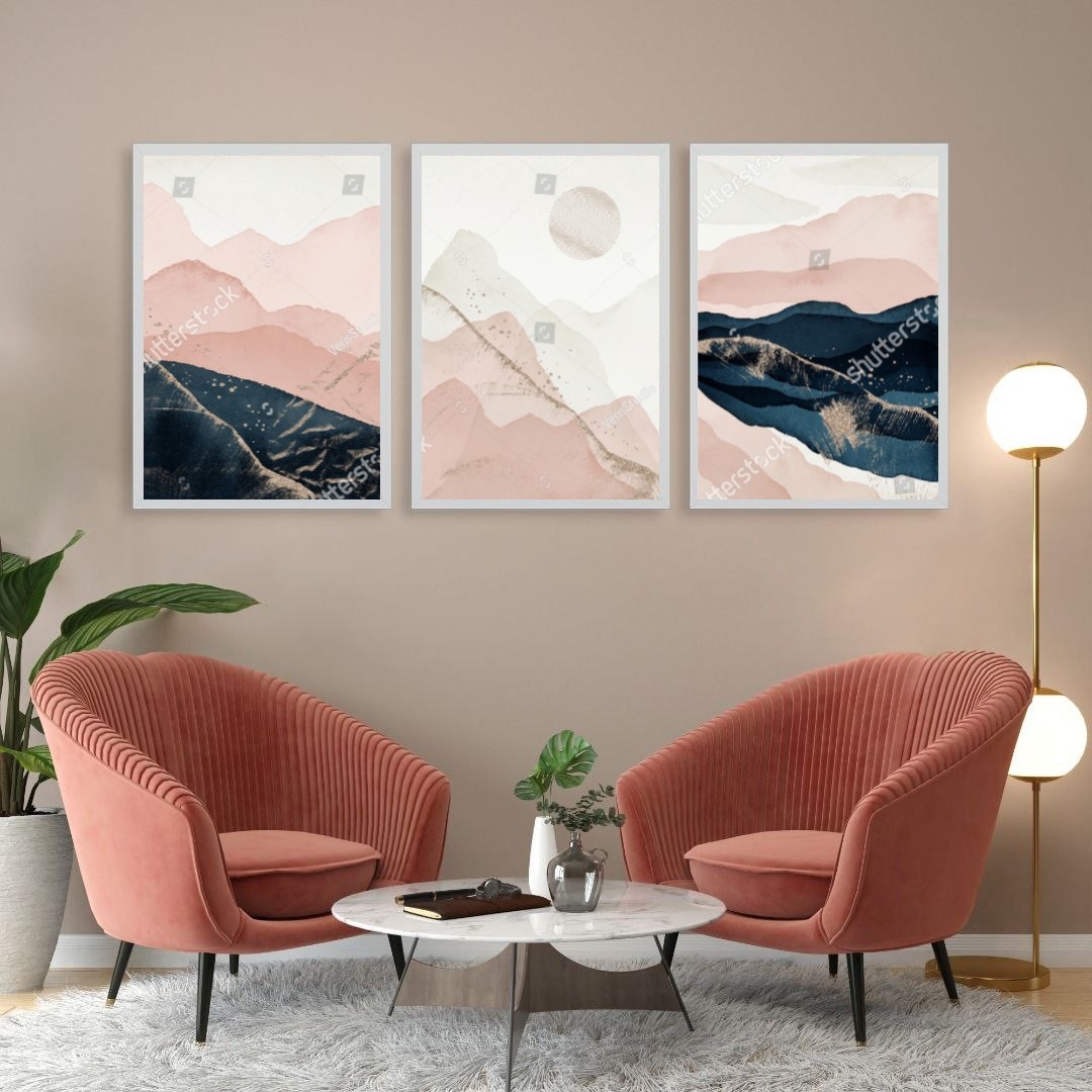 تابلو دکوراتیو طرح کوهستان مدرن ومینیمال سه تکه 