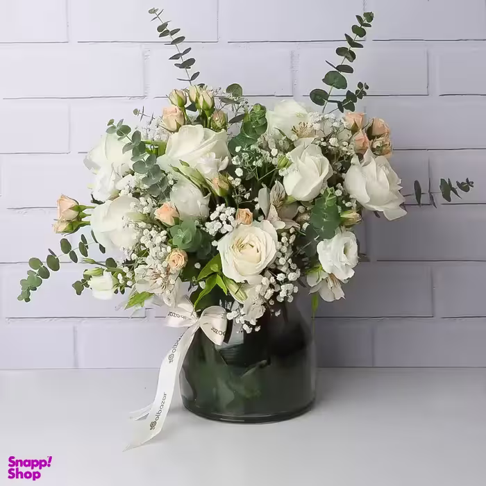 گلدان گل طبیعی گل بازار مدل رز اطلس