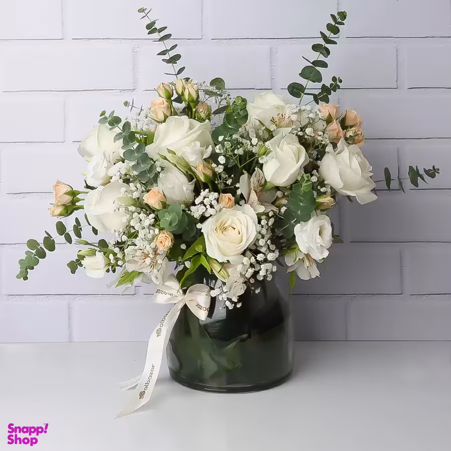 گلدان گل طبیعی گل بازار مدل رز اطلس