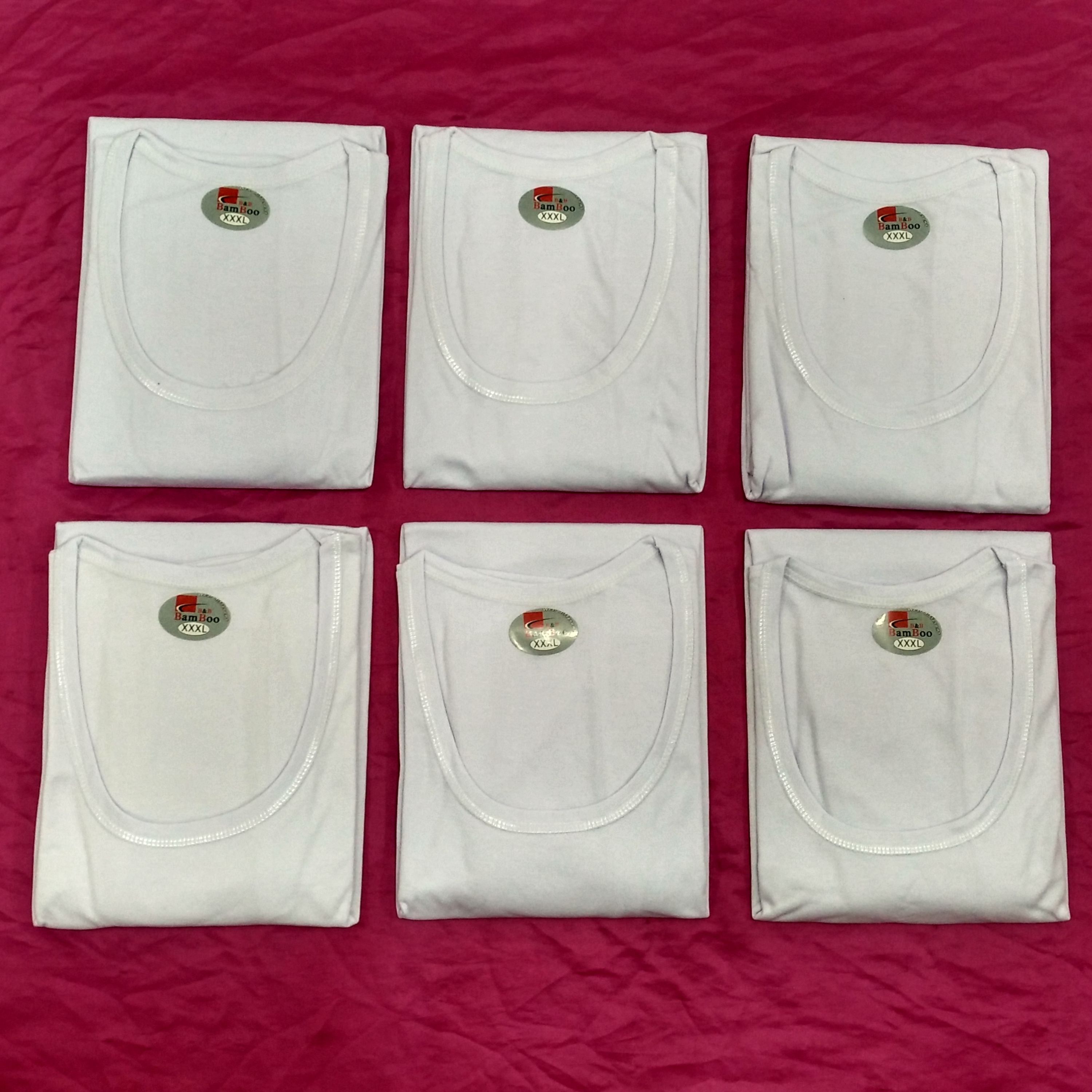 پک 6عددی زیرپوش مردانه آستین دار 2XL سفید نخ پنبه پلی استر اعلاء