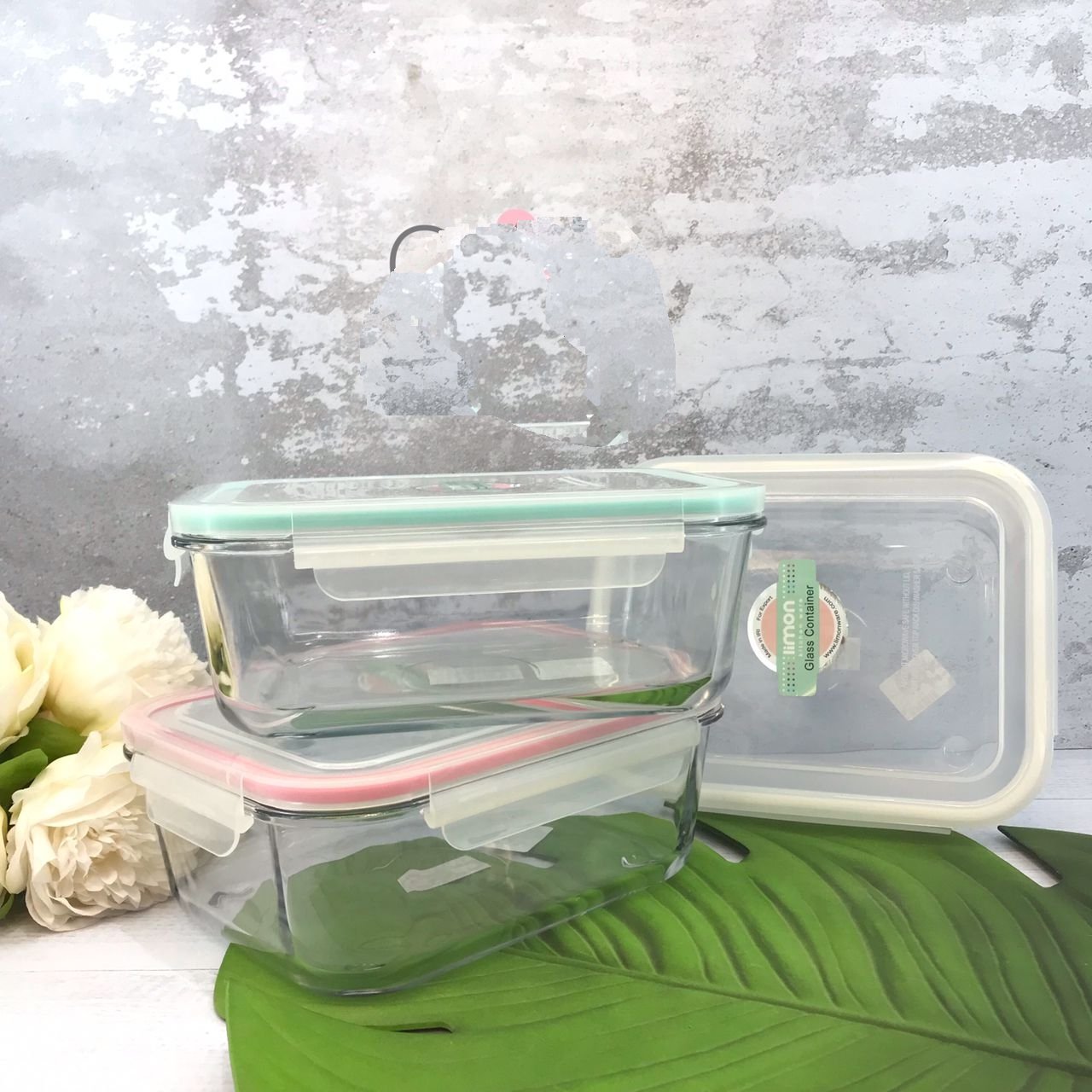 ظرف شیشه ای درب دار مستطیل 1.7 لیتر لیمون