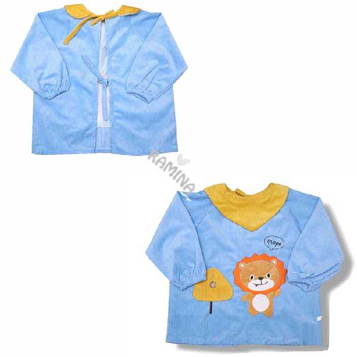 پیشبند آستین دار مخمل کبریتی کودک طرح شیر بازیگوش