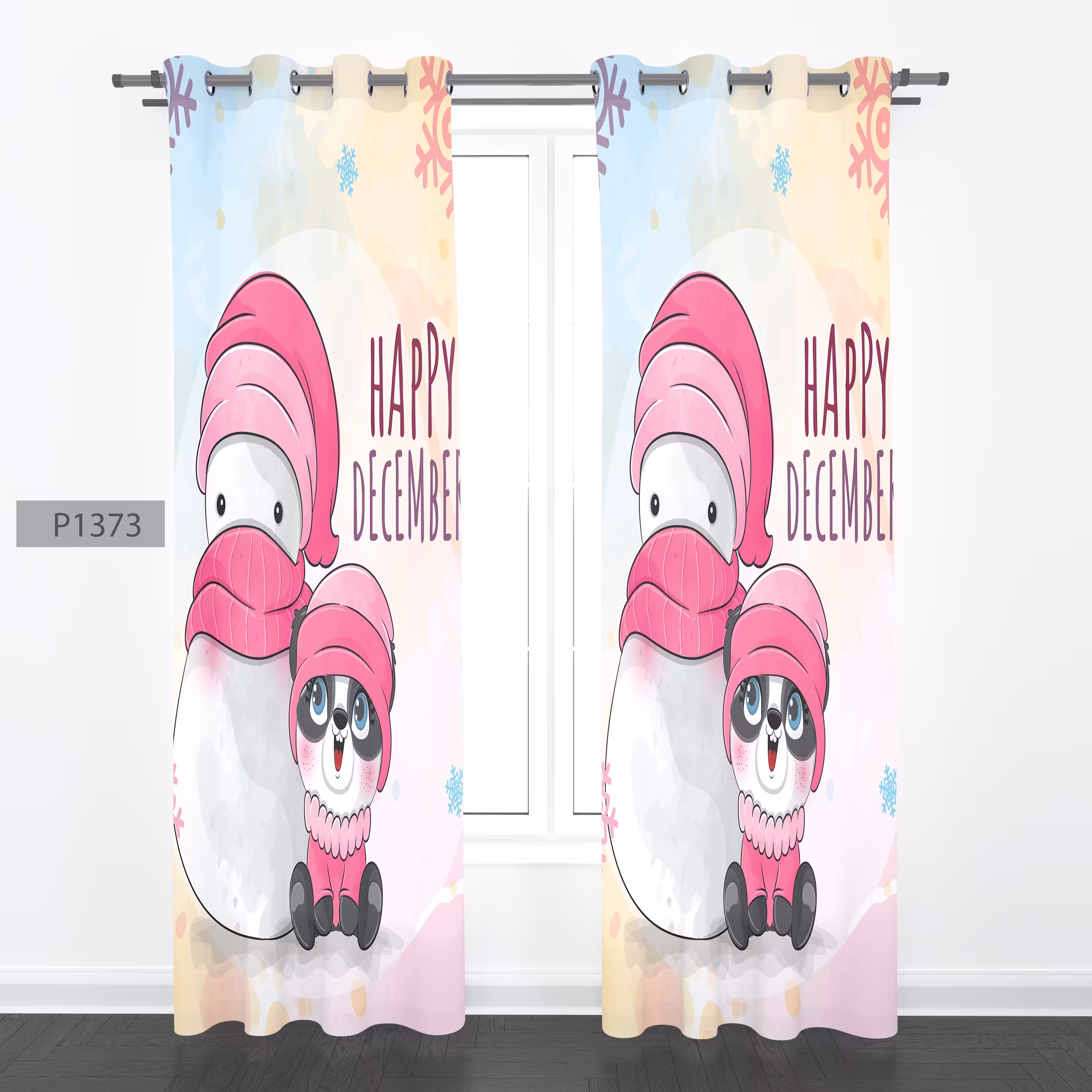 پرده هازان چاپی دوقواره دوخته شده پانچ شده هر قواره عرض 140ارتفاع 190 کد1373