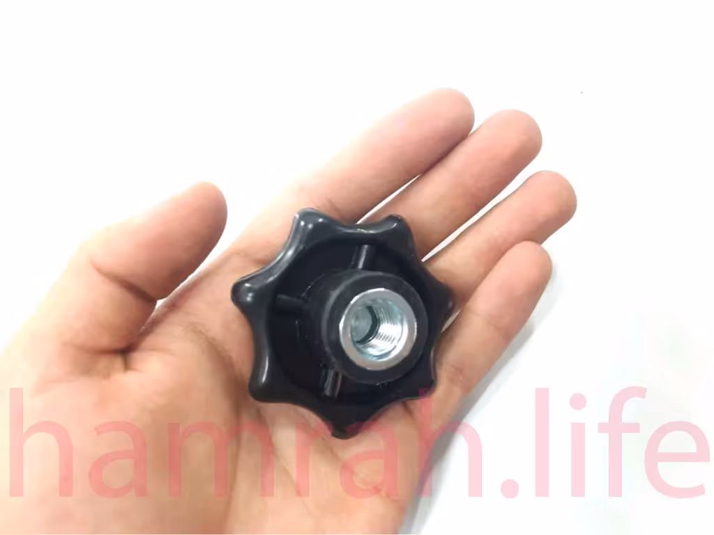 مهره خروسکی فلکه ای 12 هفت پر قطر دسته پلاستیکی 60 mm