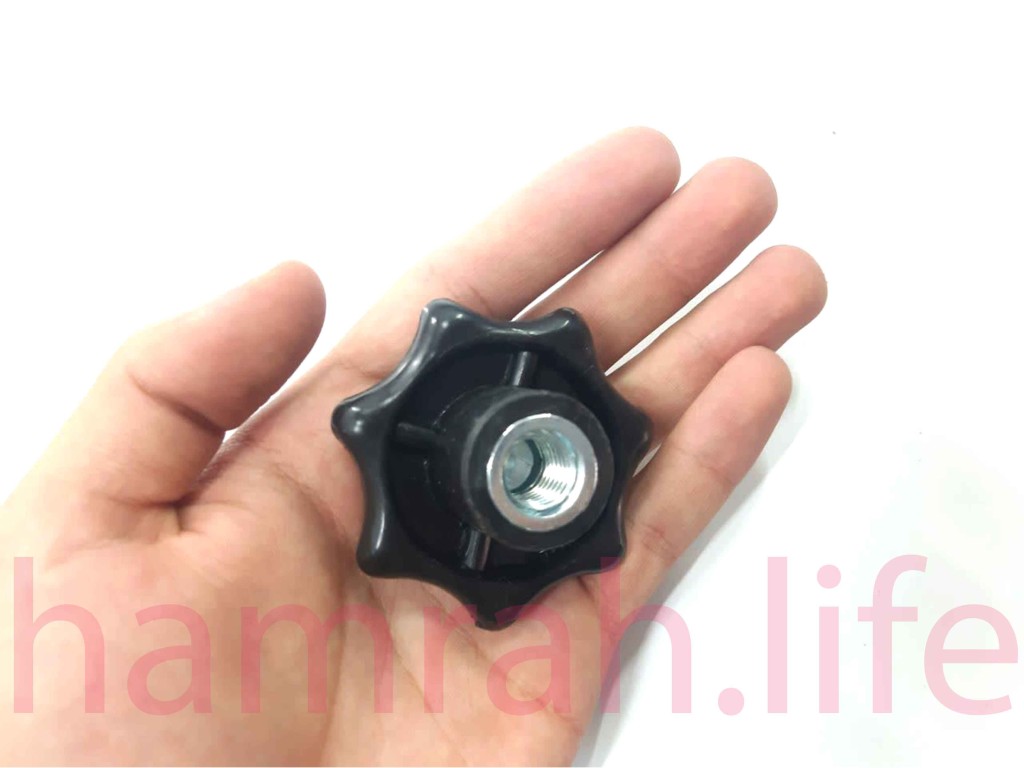مهره خروسکی فلکه ای 12 هفت پر قطر دسته پلاستیکی 60 mm