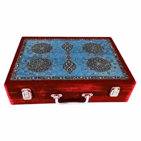 جعبه چوبی مدل چمدان بزرگ طرح کاشی صفوی