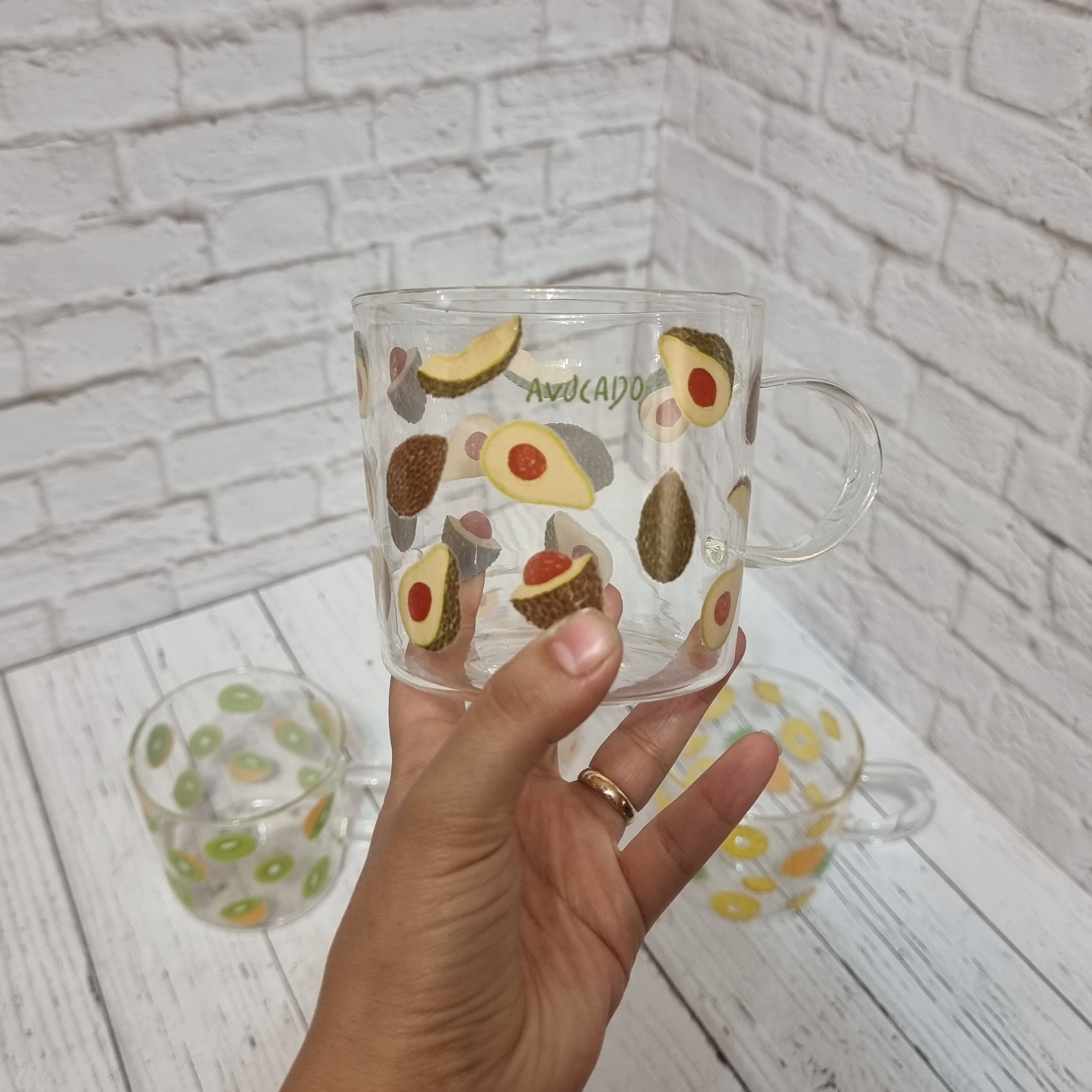 لیوان پیرکس ماگ پیرکس دسته دار طرح پاشاباغچه میوه ای سوپ خوری لته خوری