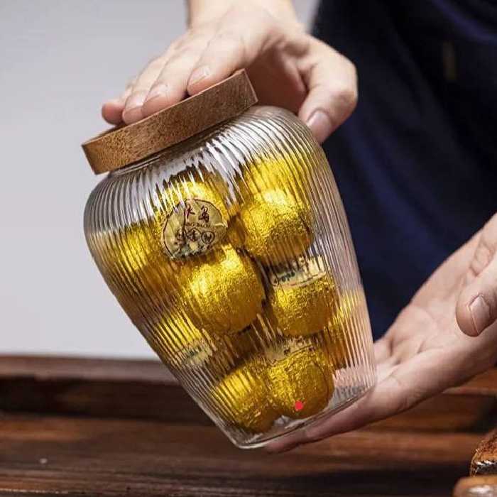 بانکه حبوبات شیشه ای درب چوبی برند تیام سایز بزرگ