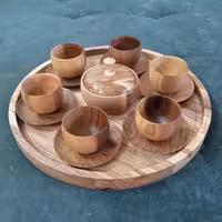 ست قهوه خوری چوبی 6 نفره شامل 6 عدد کاپ و نعلبکی آبگریز و یک قندان و سینی