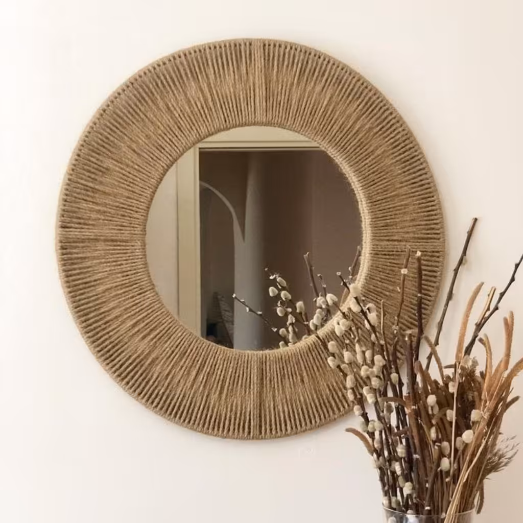 آینه کنفی مکرومه با بهترین متریال با نخ کنفی قابل سفارش 